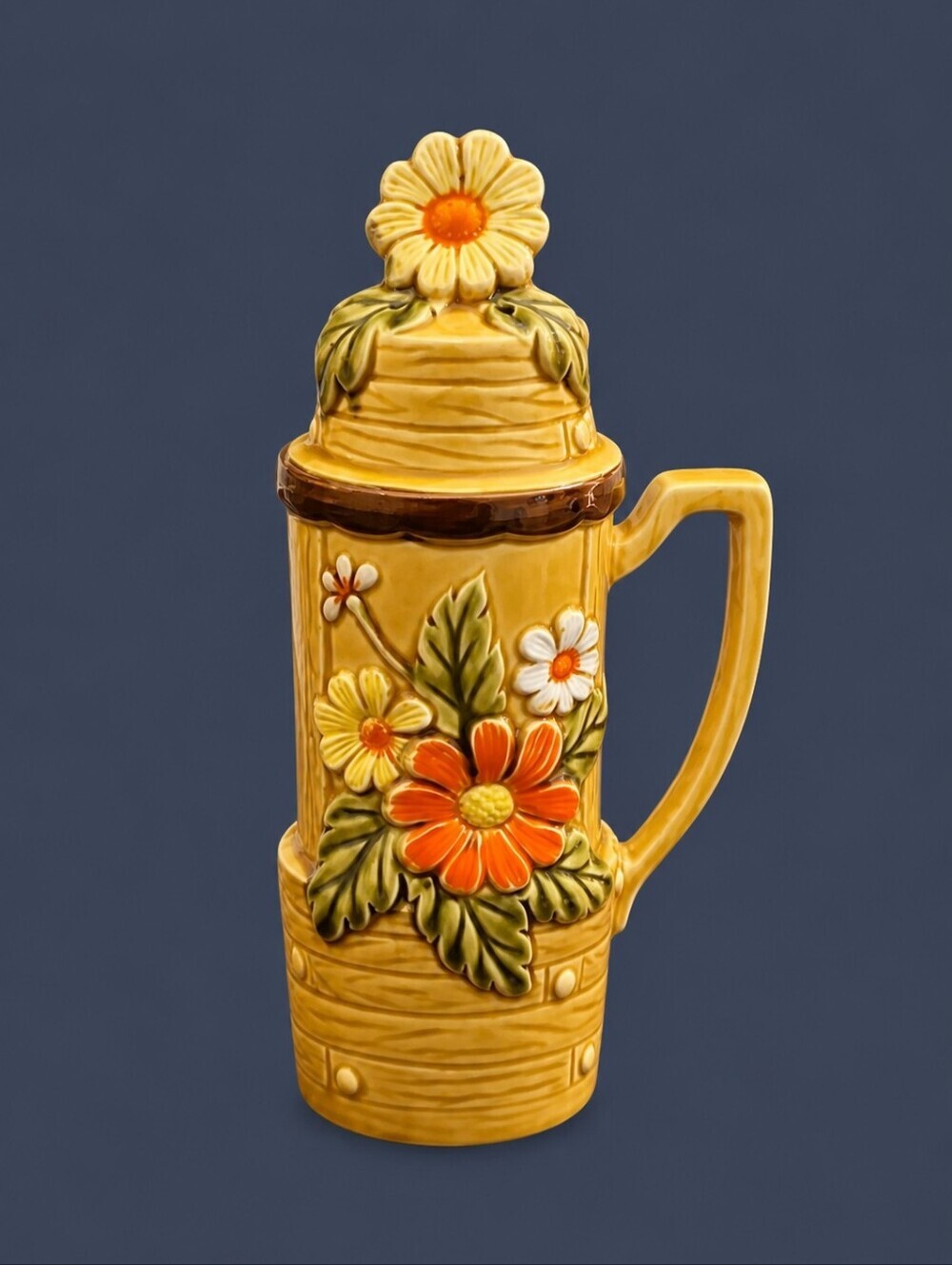 Vintage 1970s Floral Daisy Ceramic Salt Shaker